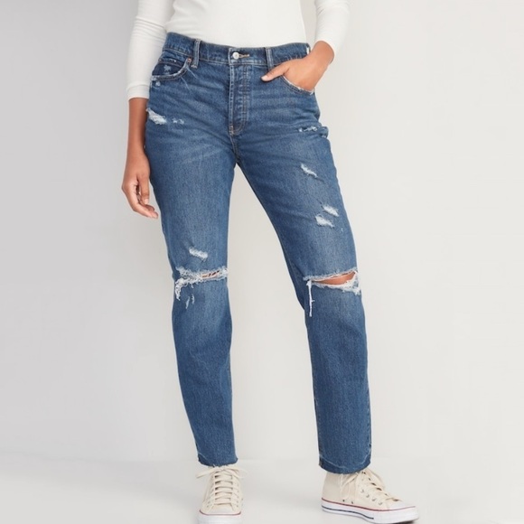 NWT Old Navy High Rise Slouchy Slim Straight Ripped Jeans In Zuri - Picture 3 of 11